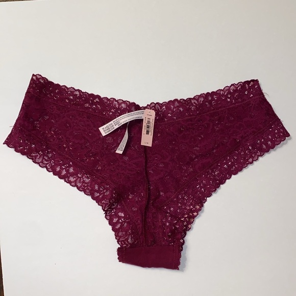 Lg NWT Victoria's Secret Cheeky Gold Star Sheer Lace Burgundy Maroon Panties New - Picture 4 of 13